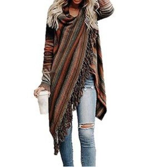 NEW Slash Neck Fringed Sweater Cardigan - Picture 2 of 8